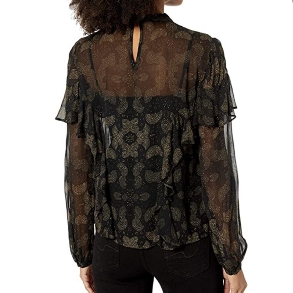 Lucky Brand Sheer Print High Neck Ruffle Blouse - Picture 2 of 10
